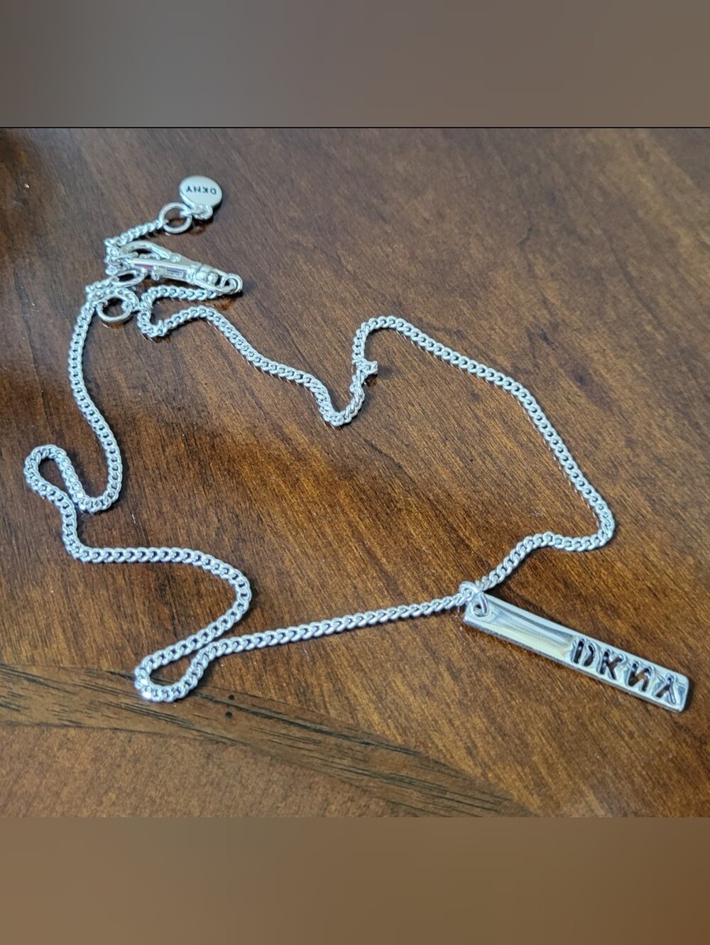 DKNY Silver Bar Pendant Necklace - Polished Silver Tone